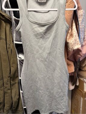 Casual Ribbed Asymmetrical Tank Dress in Light Gray